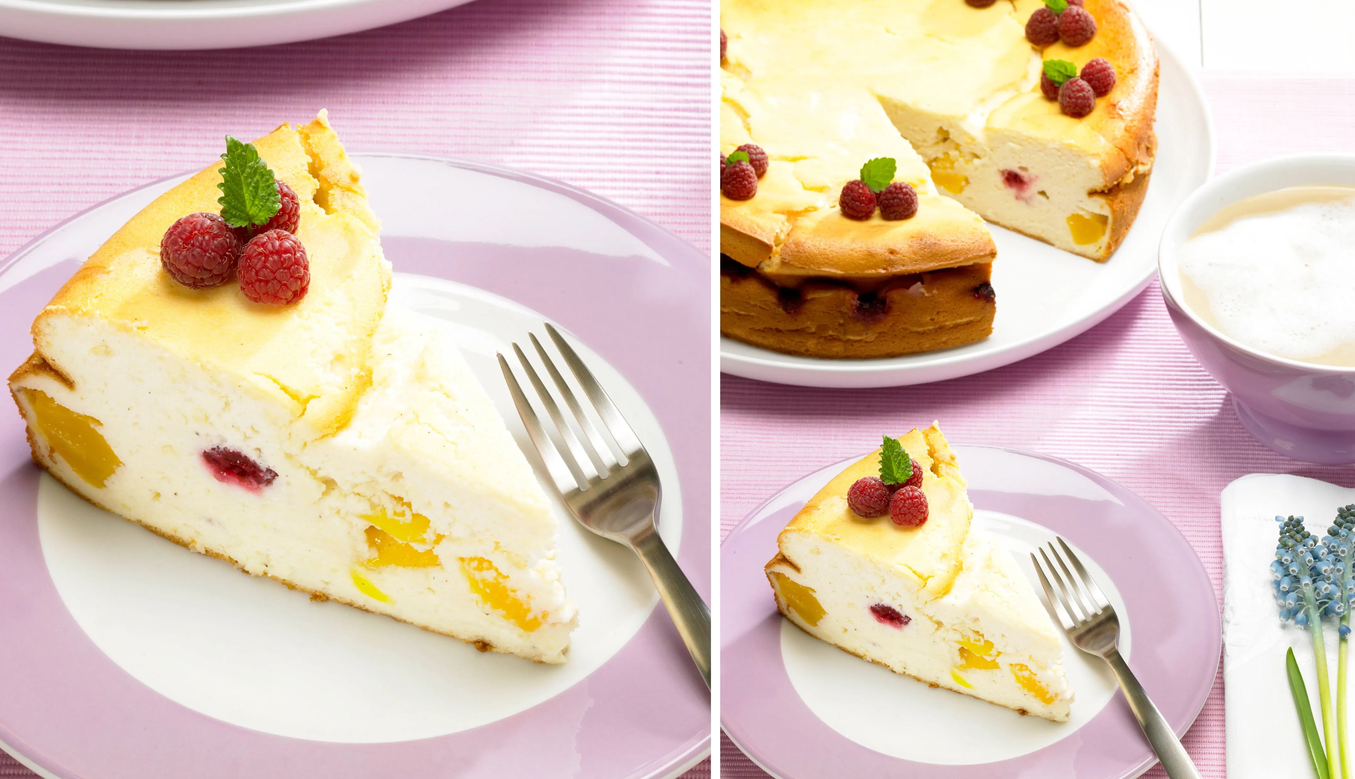 Quarktorte mit Mango und Himbeeren