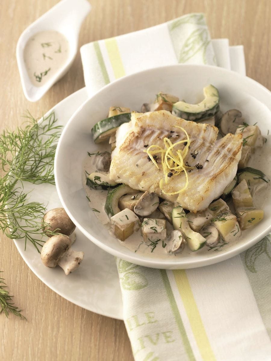 recipe image Dorschfilets auf Zucchetti-Champignon-Bett