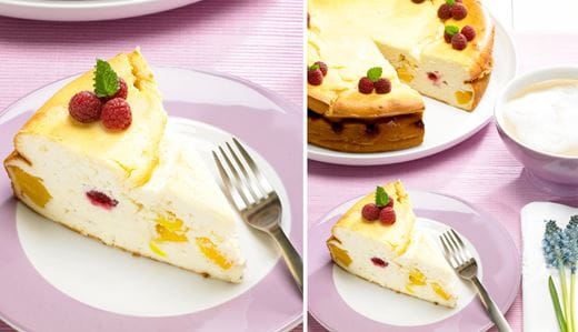 recipe image Quarktorte mit Mango und Himbeeren