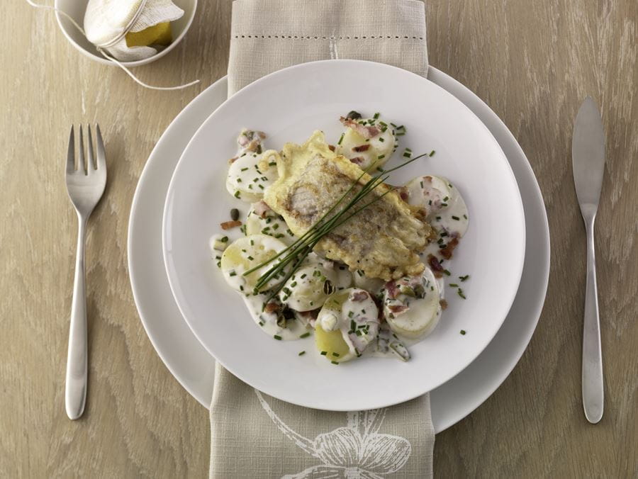 recipe image Béchamelkartoffeln mit gebratenem Fischfilet